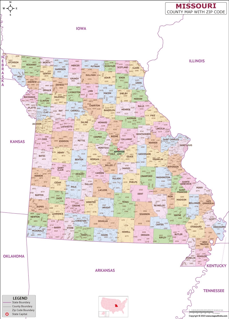Missouri County Zip Codes Map