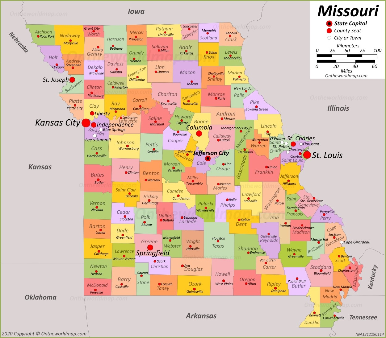 map of missouri with cities