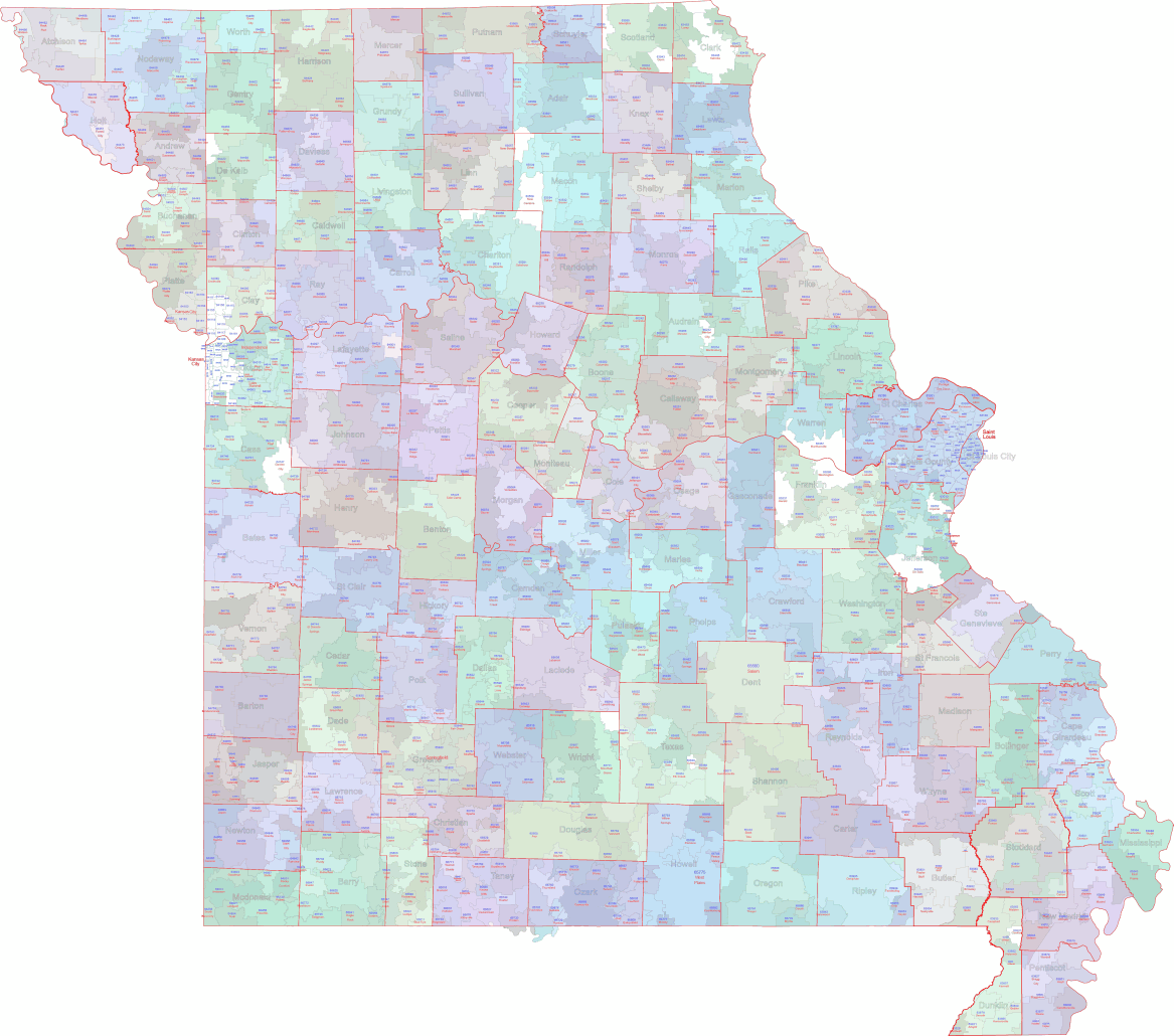 MO ZIP Code Map With Cities Counties Your vector maps