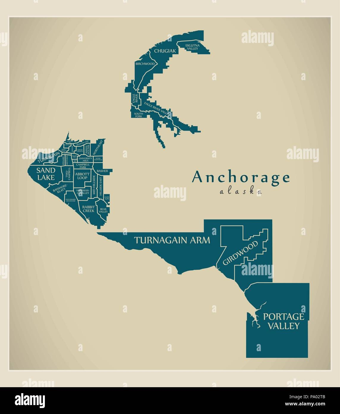Modern City Map Anchorage Alaska City Of The USA With Neighborhoods And Titles Stock Vector Image Art Alamy