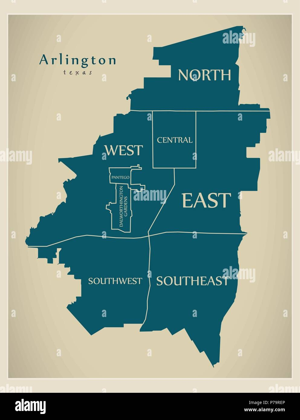 Modern City Map Arlington Texas City Of The USA With Neighborhoods And Titles Stock Vector Image Art Alamy