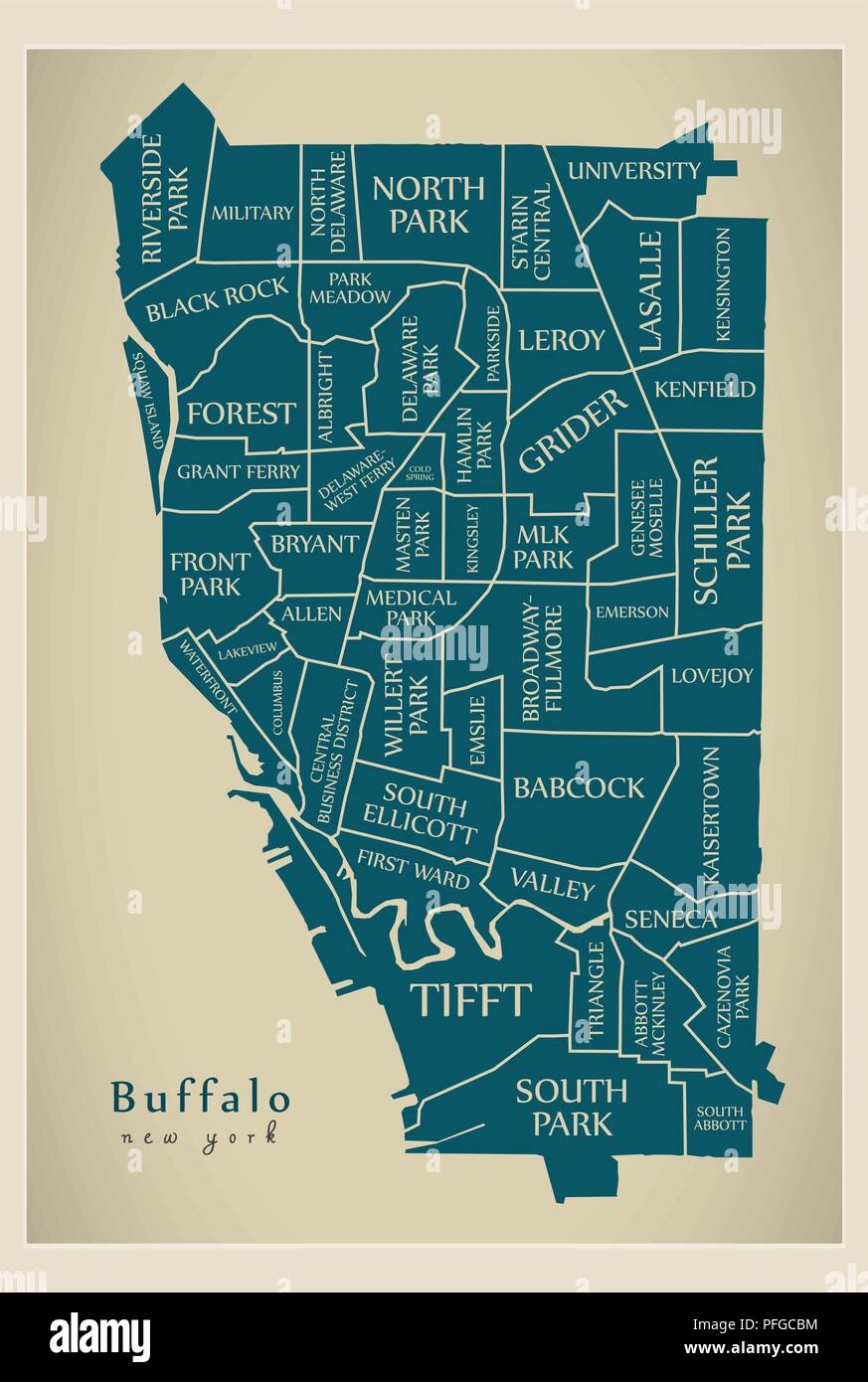 Modern City Map Buffalo New York City Of The USA With Neighborhoods Stock Vector Image Art Alamy