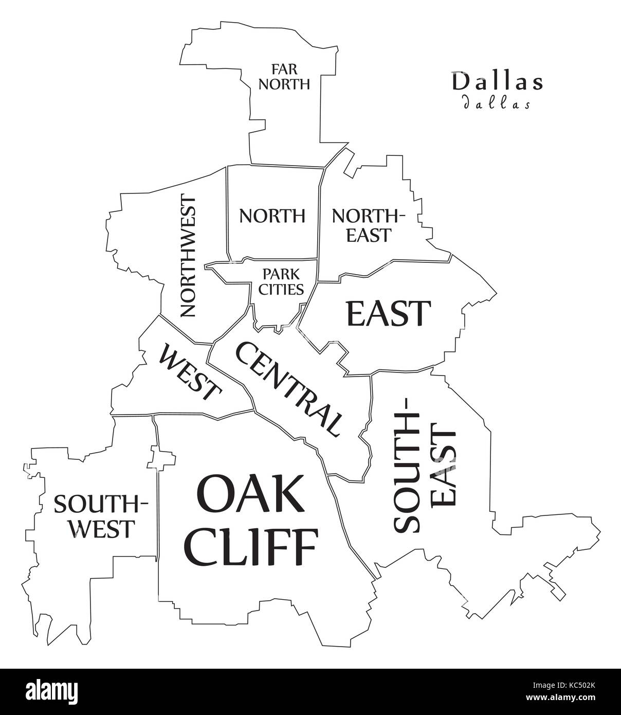 Modern City Map Dallas Texas City Of The USA With Boroughs And Titles Outline Map Stock Vector Image Art Alamy