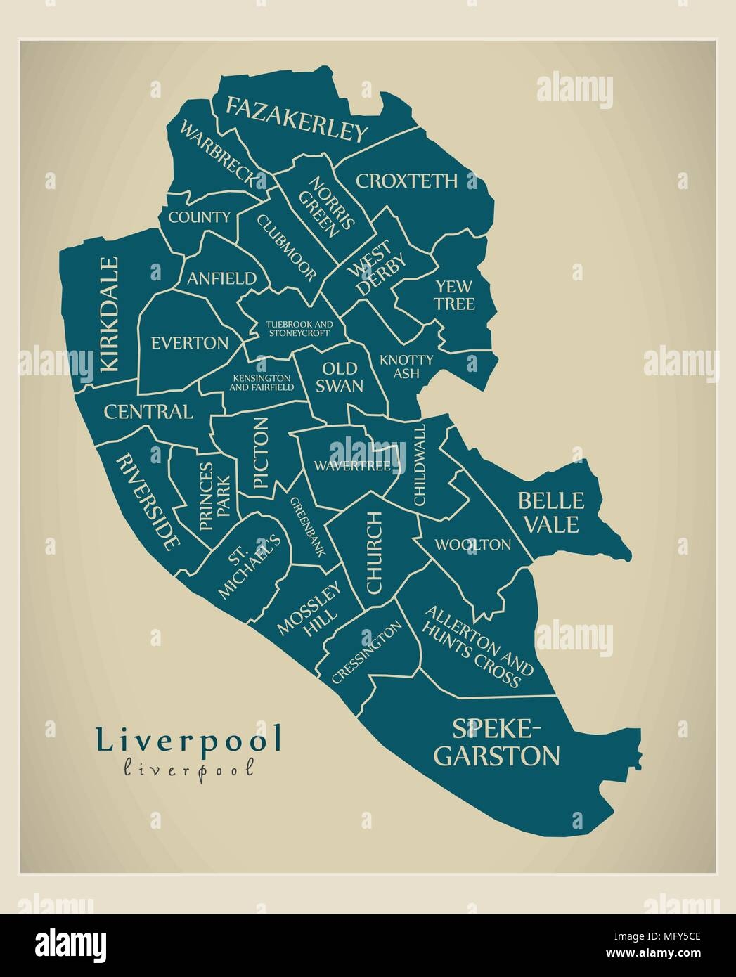 Modern City Map Liverpool City Of England With Wards And Titles UK Stock Vector Image Art Alamy
