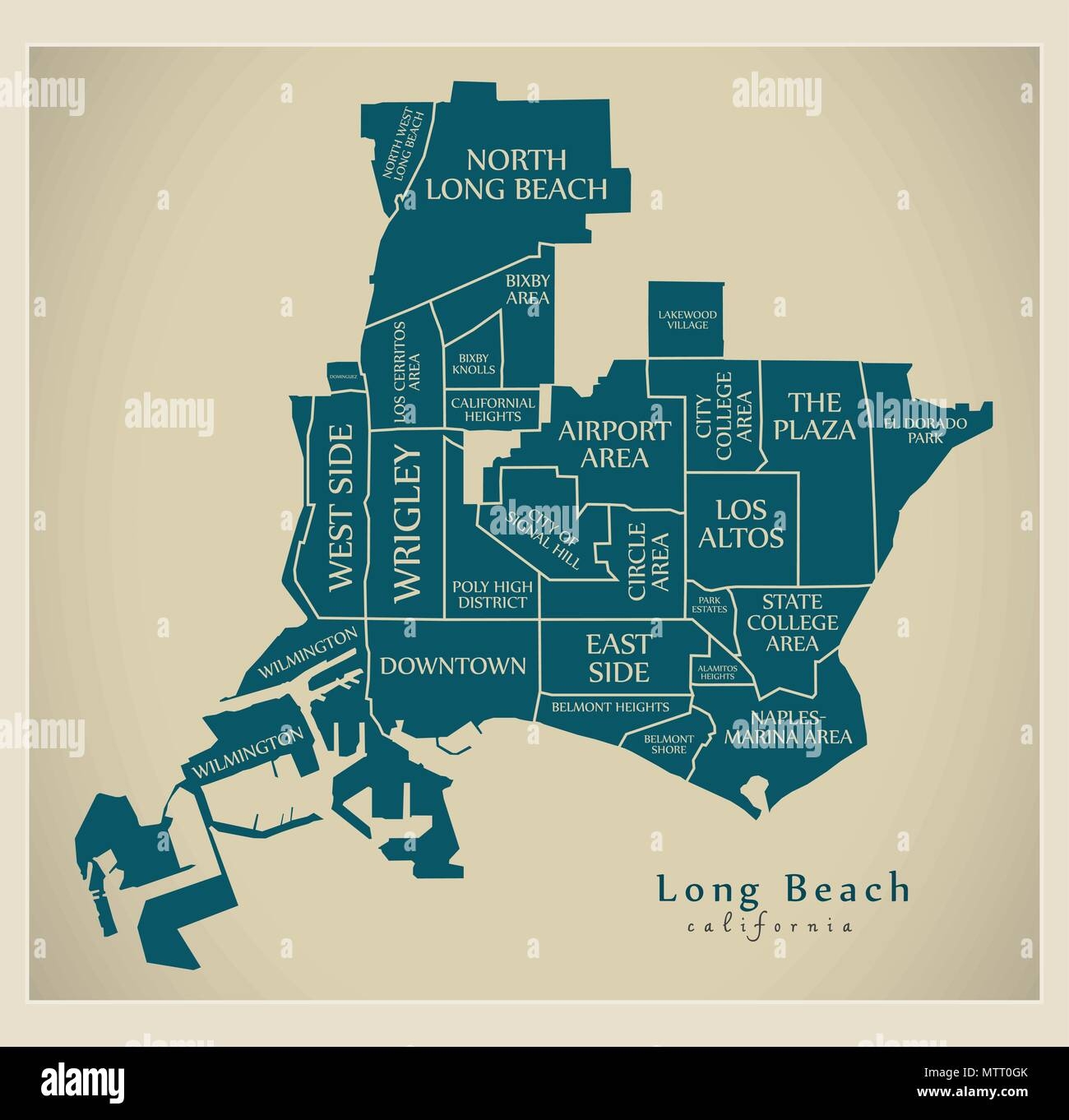 Modern City Map Long Beach California City Of The USA With Neighborhoods And Titles Stock Vector Image Art Alamy