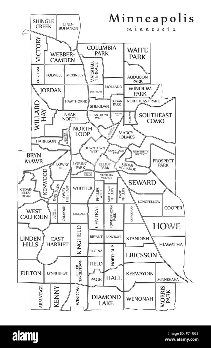 Modern City Map Minneapolis Minnesota City Of The USA With Neighborhoods And Titles Outline Map Stock Vector Image Art Alamy