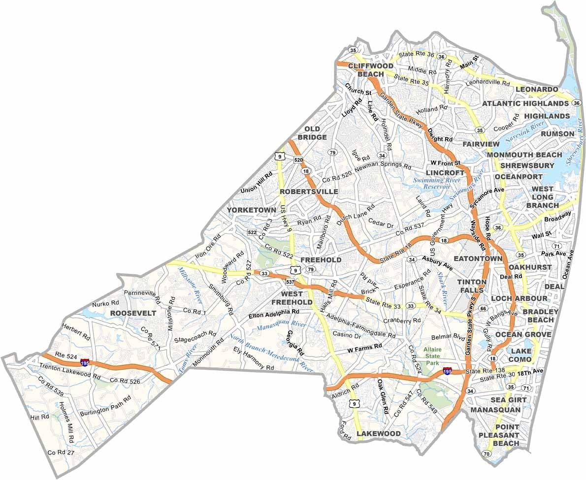 Monmouth County Map New Jersey US County Maps