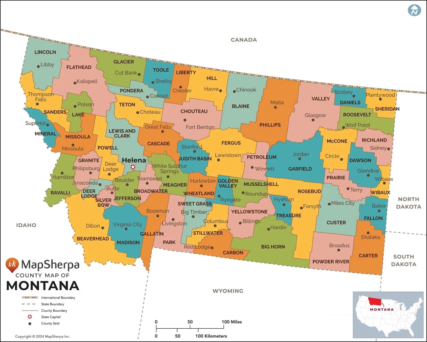Montana Counties Map American Map Store