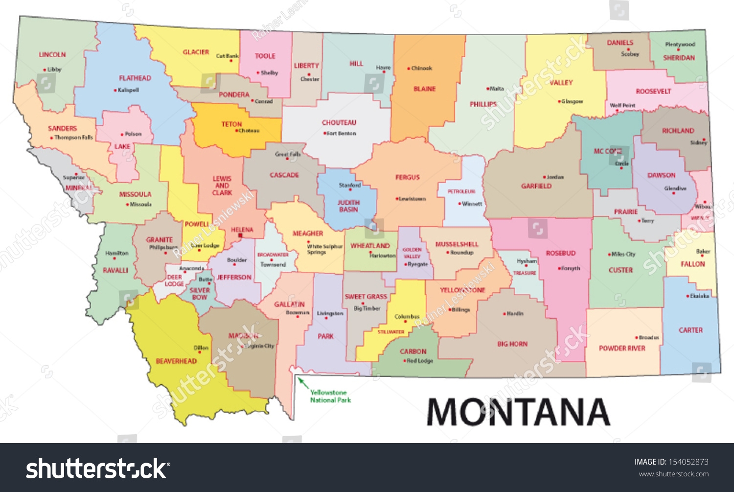 Montana County Map Stock Vector Royalty Free 154052873 Shutterstock