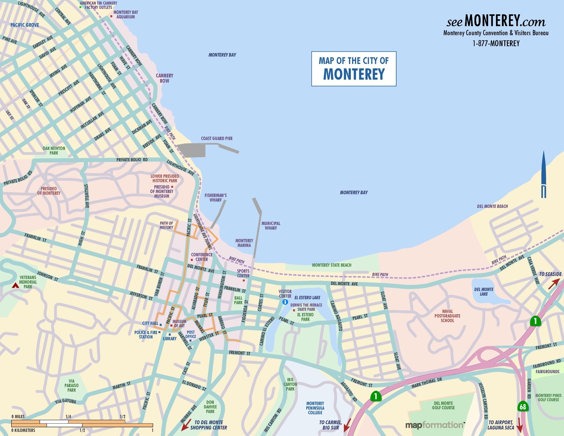 Monterey City Center Map Ontheworldmap Monterey City Center Map Ontheworldmap