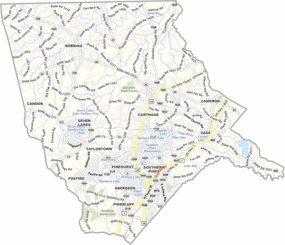 Moore County Map North Carolina US County Maps