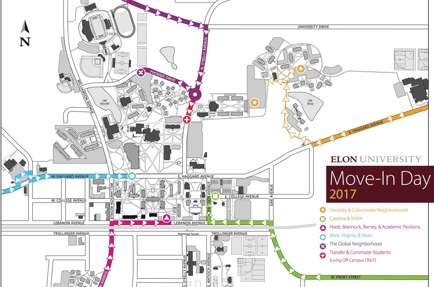 Move in Day Map Shows The Routes For New Students To Follow To Campus Today At Elon Elon University