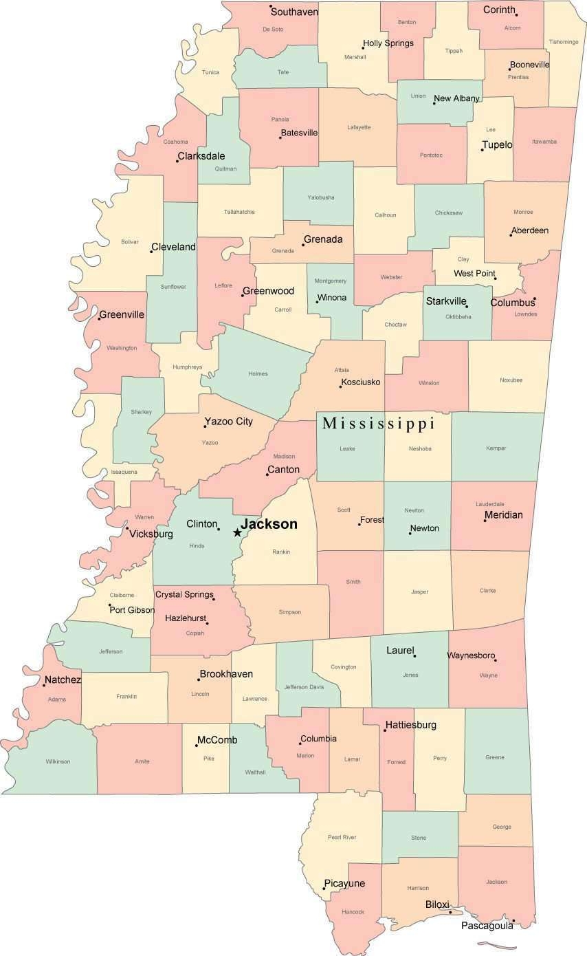 map of mississippi with counties and cities map of mississippi with counties and cities