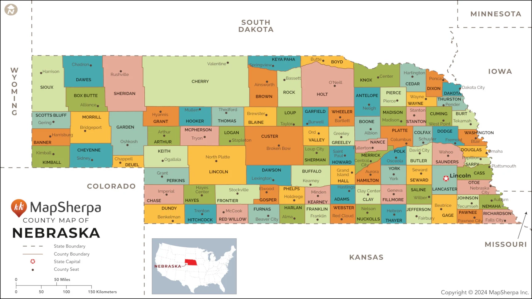 Nebraska Counties Map American Map Store