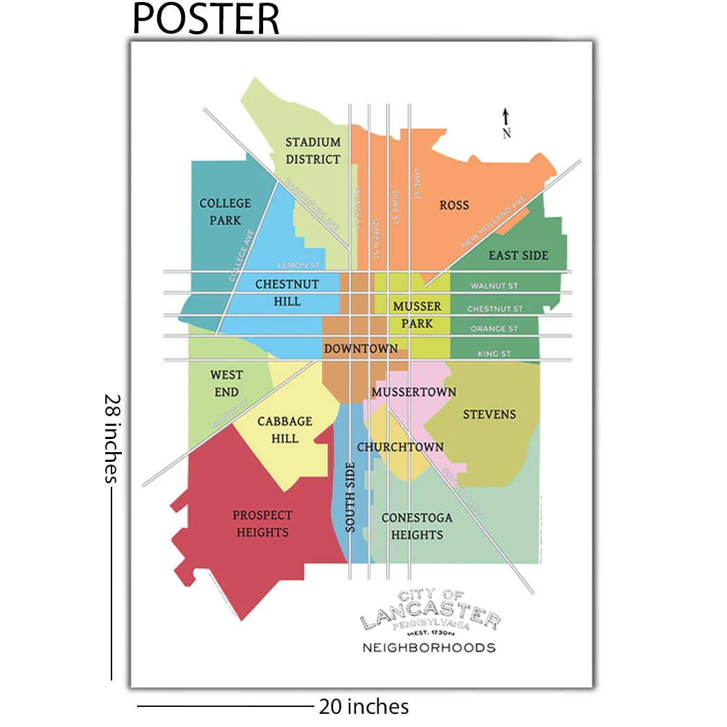 Neighborhood Map Lancaster City PA 20 X 28 Poster Madcap Co Neighborhood Map Lancaster City PA 20 X 28 Poster Madcap Co