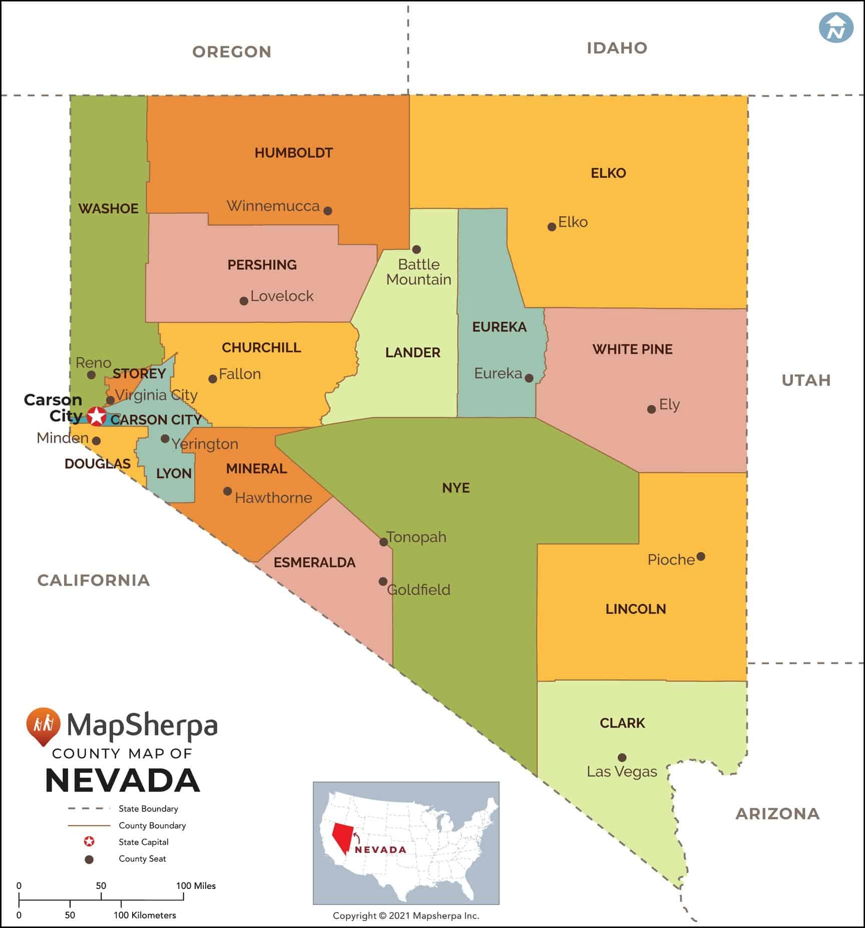 Nevada Counties Map By MapSherpa The Map Shop