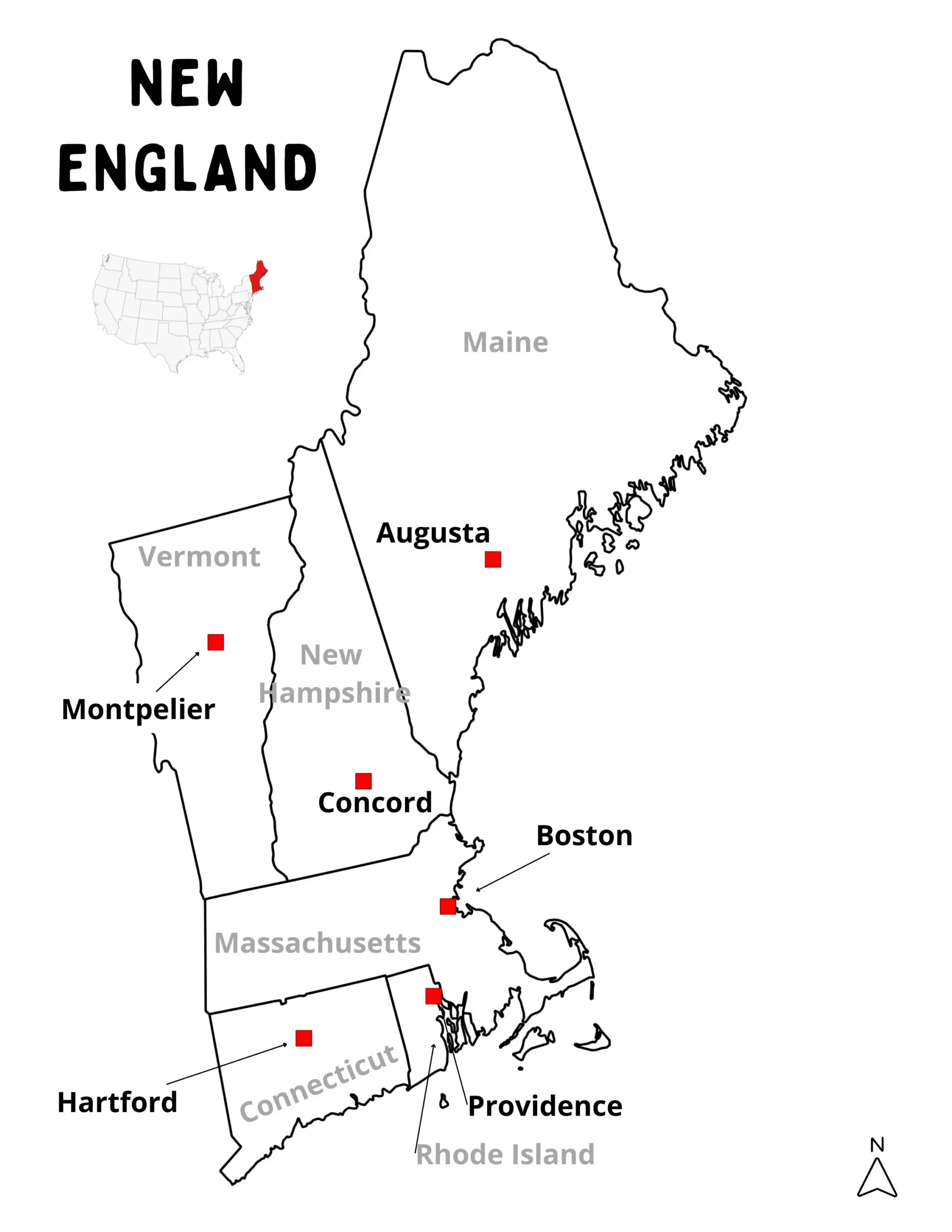 New England Geography Printables Outline Maps Word Search And Crossword Puzzle Etsy