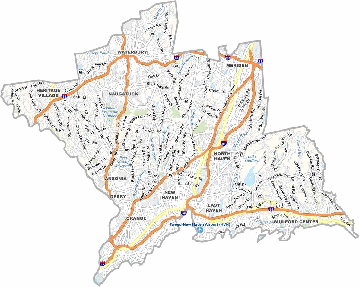 New Haven County Map Connecticut US County Maps New Haven County Map Connecticut US County Maps