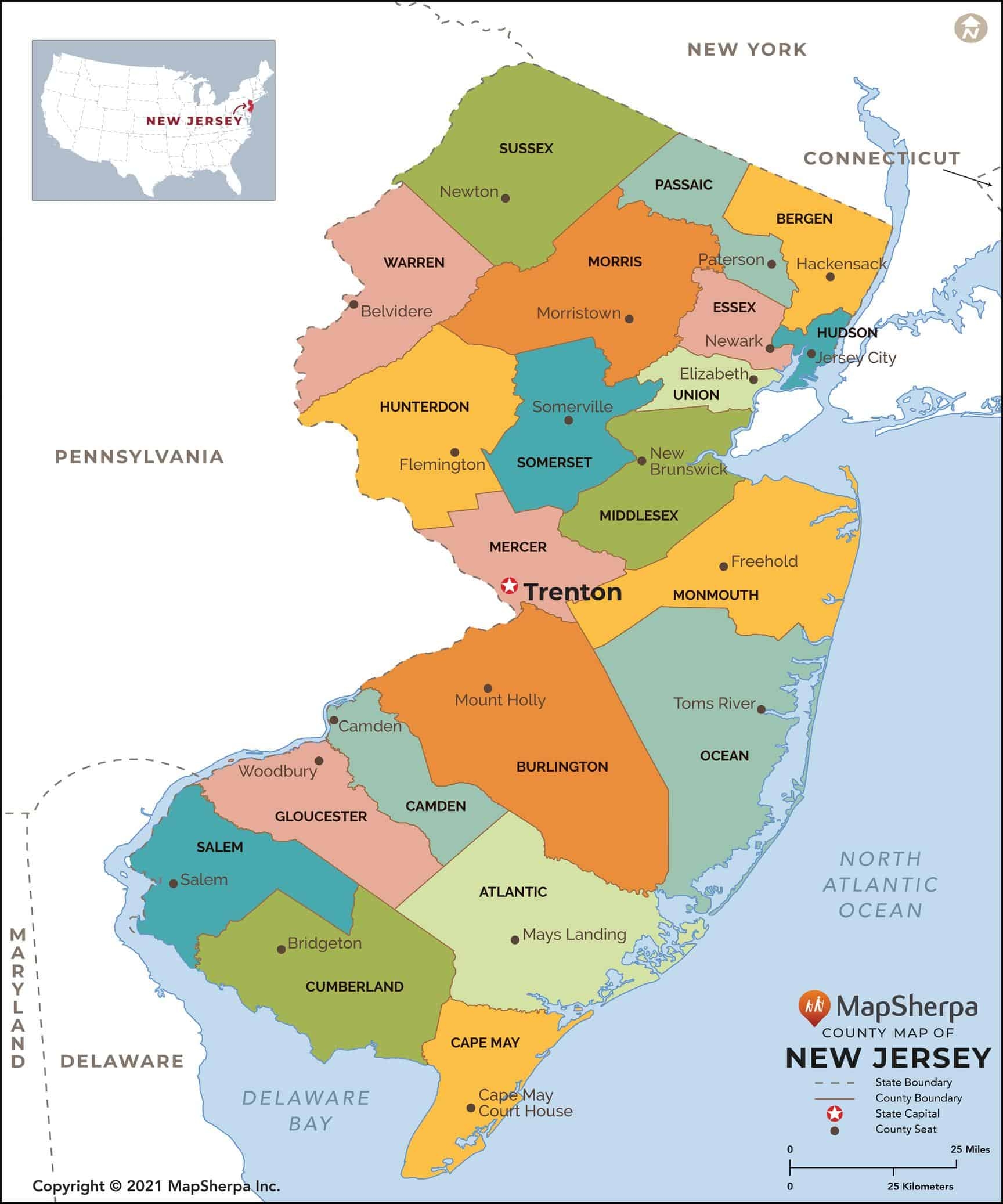 New Jersey Counties Map By MapSherpa The Map Shop New Jersey Counties Map By MapSherpa The Map Shop