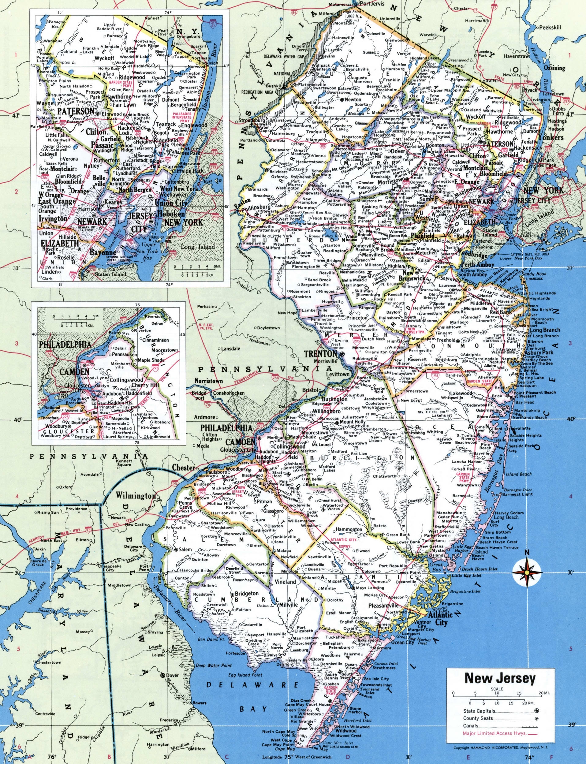 New Jersey Map With Counties Free Printable Map Of New Jersey Counties And Cities
