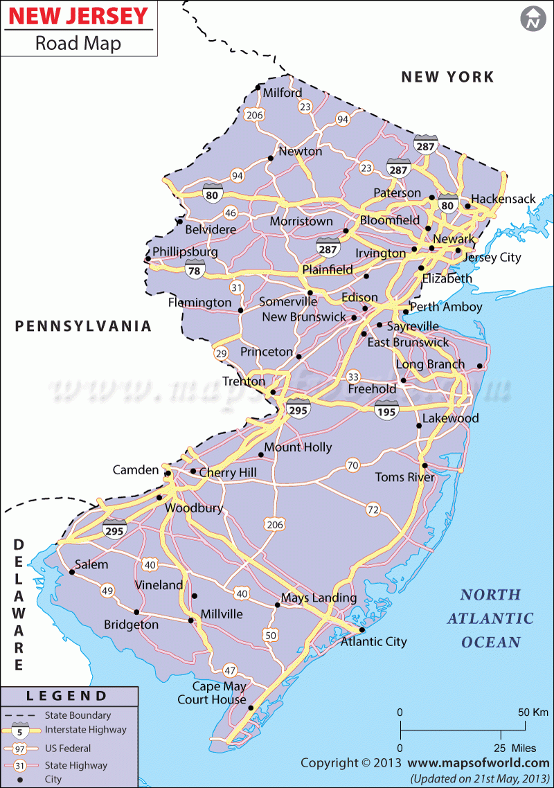 nj county map with roads