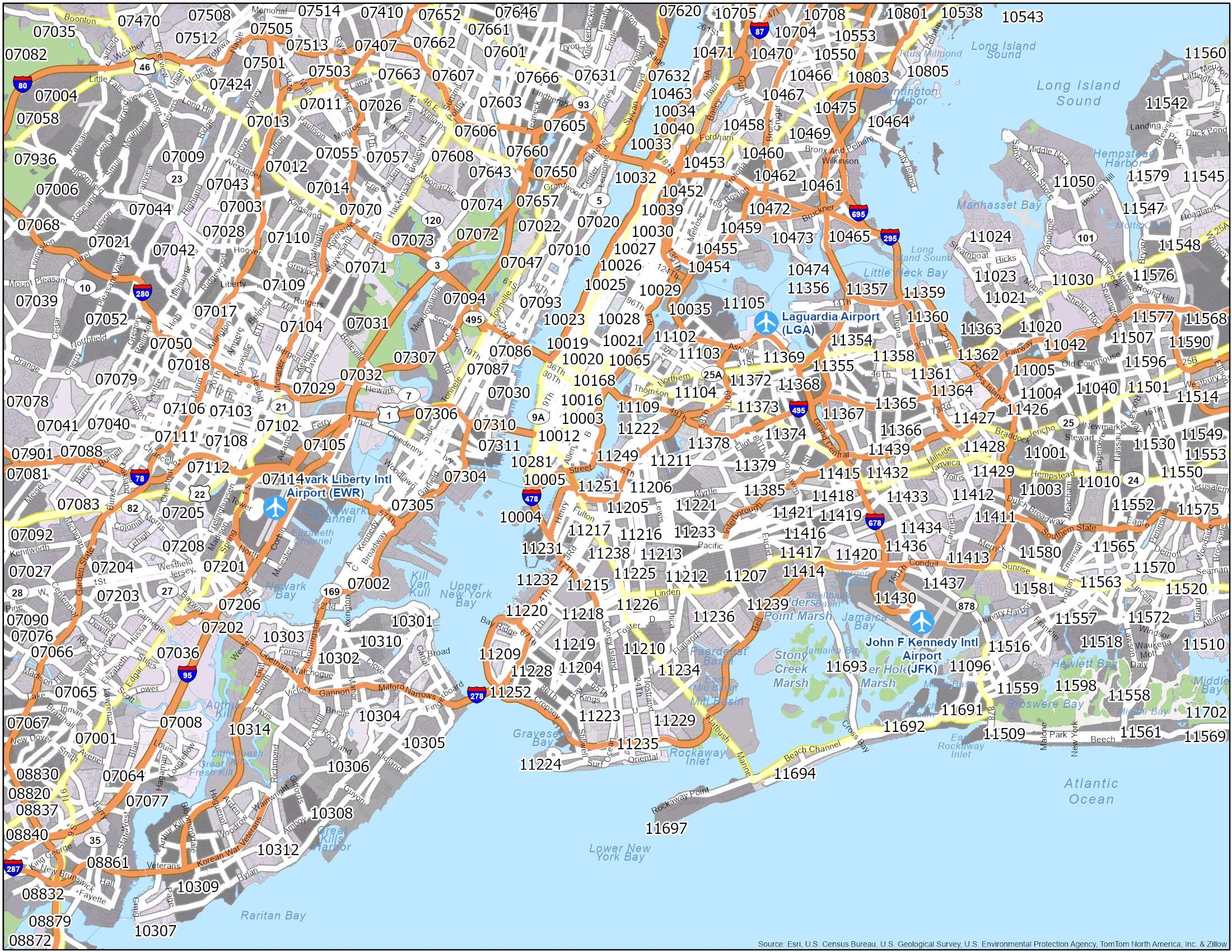 New York City Zip Code Map GIS Geography