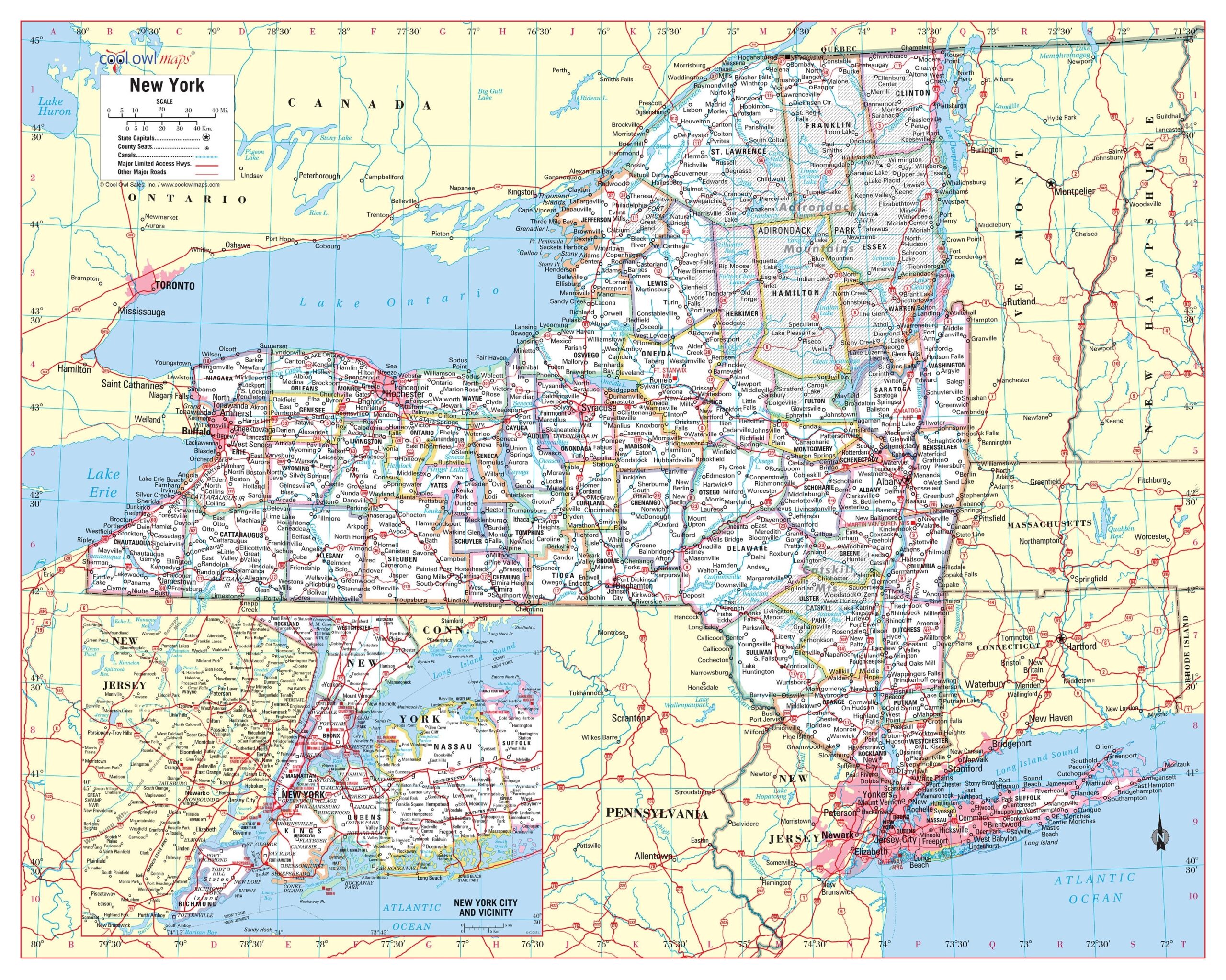 NEW YORK State Wall Map Large Print Poster Etsy