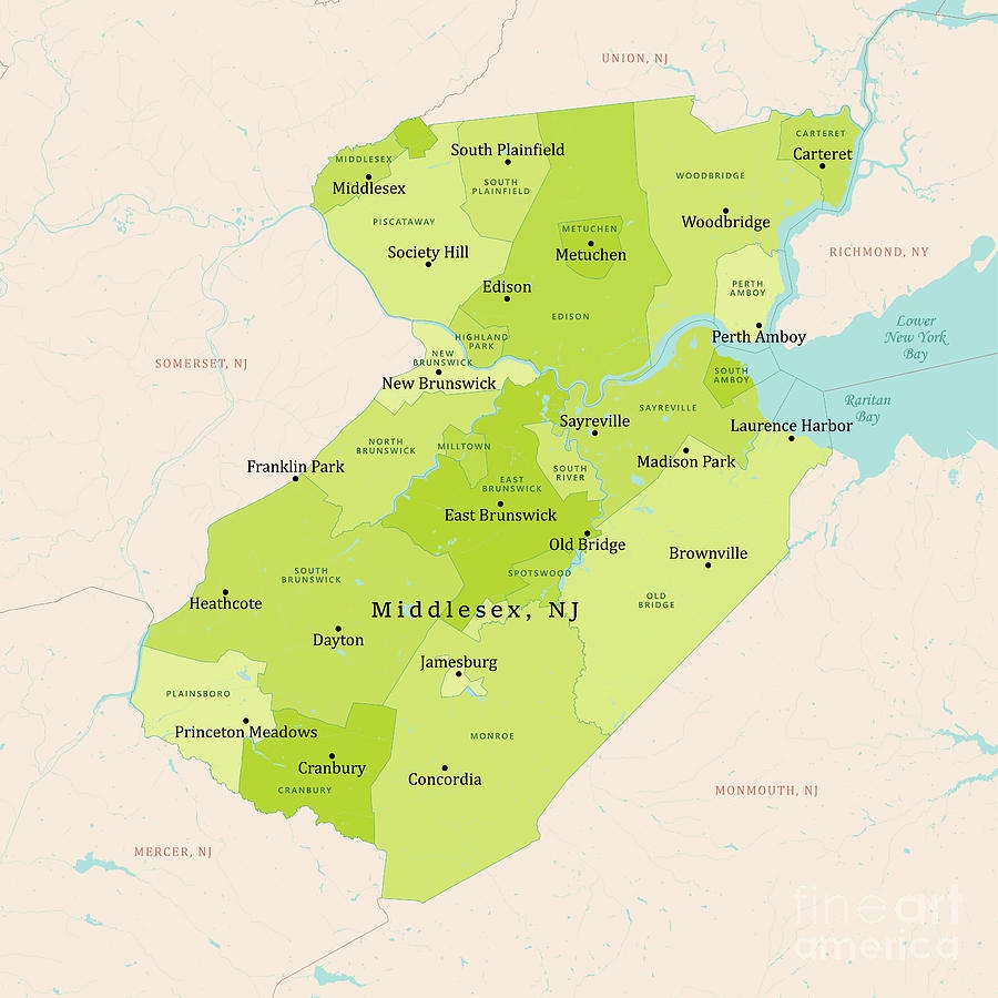 NJ Middlesex County Vector Map Green By Frank Ramspott NJ Middlesex County Vector Map Green By Frank Ramspott