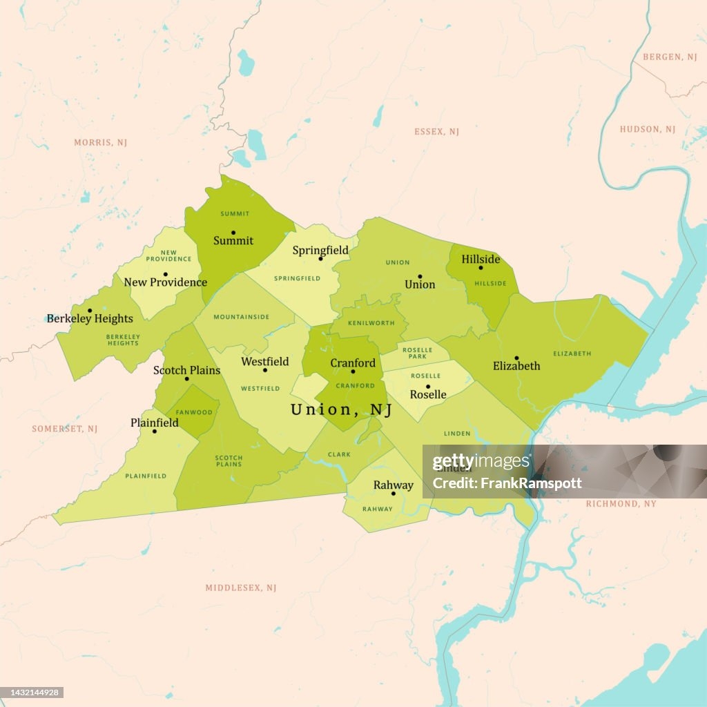 Nj Union County Vector Map Green High Res Vector Graphic Getty Images