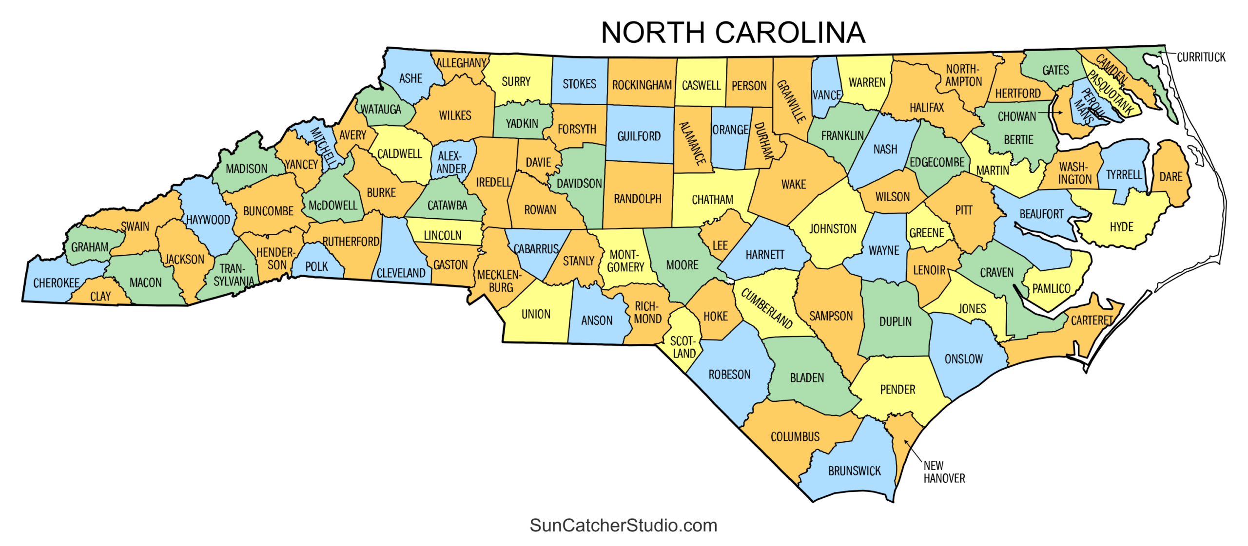 county map north carolina with cities