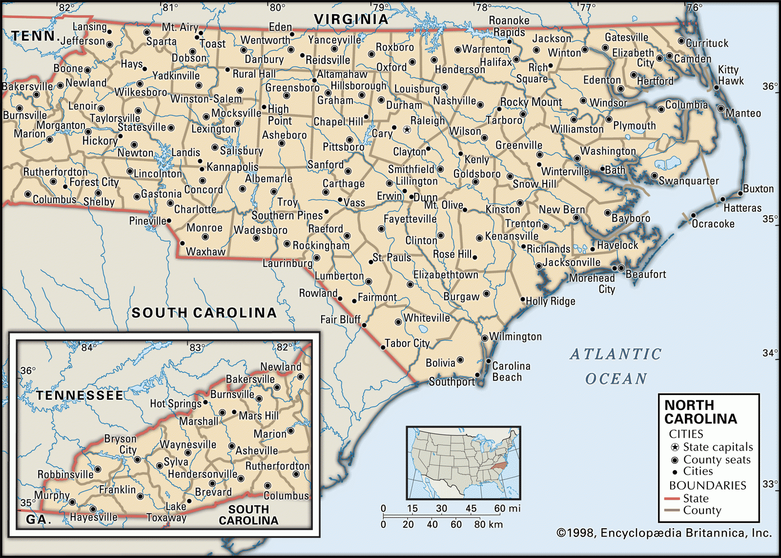 nc cities map