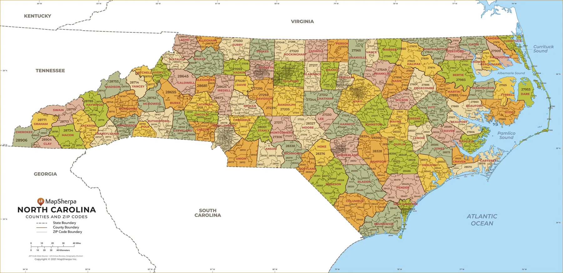 North Carolina Zip Code Map With Counties American Map Store North Carolina Zip Code Map With Counties American Map Store