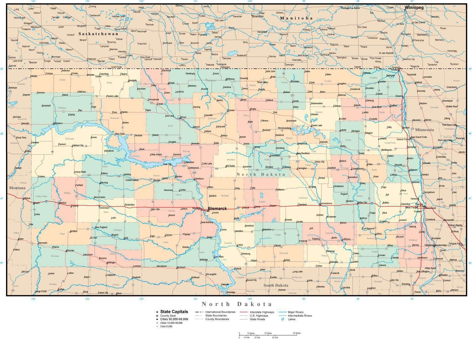 counties of north dakota map