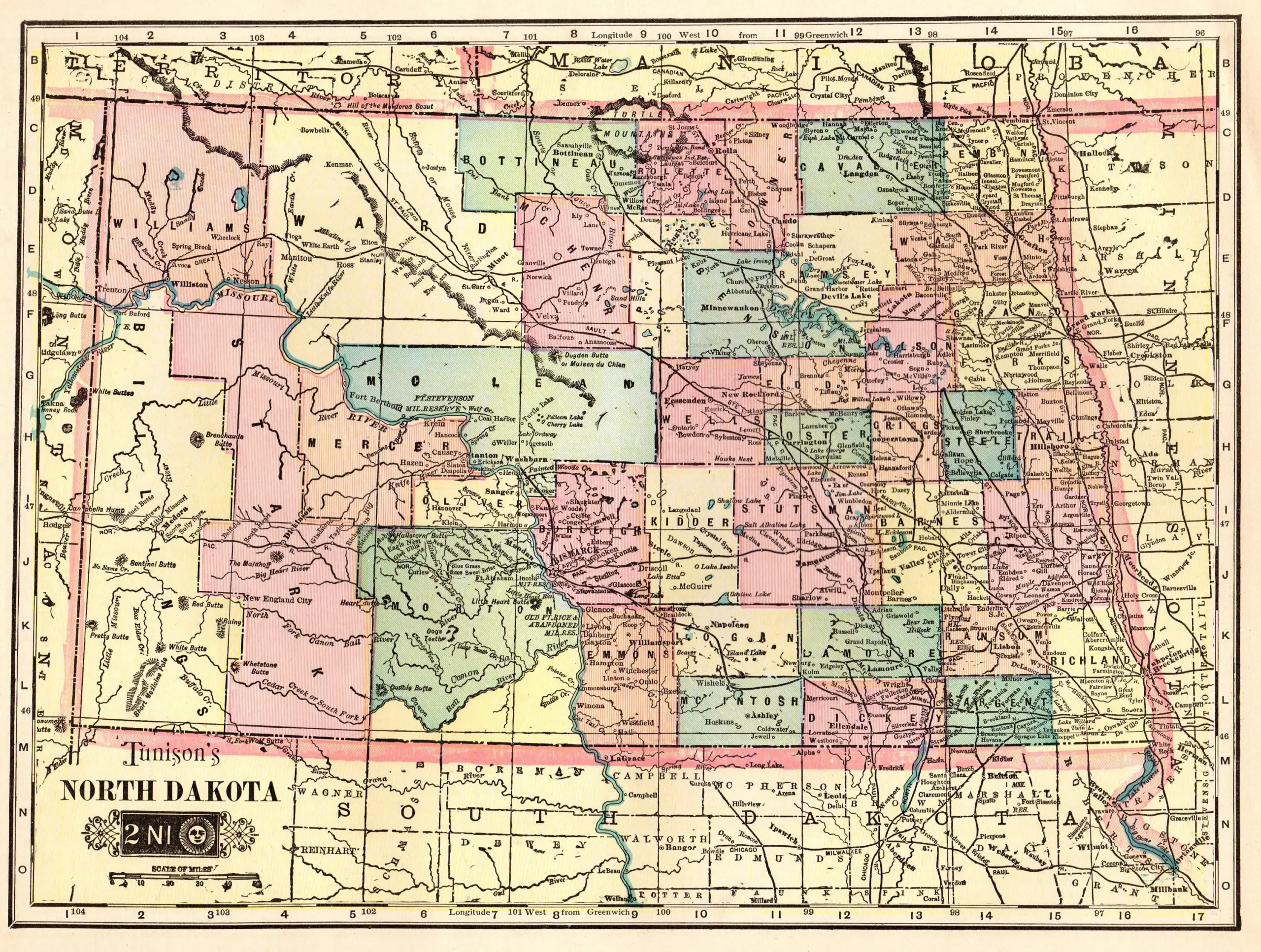 NORTH DAKOTA State Map Shows Counties Indian Reservations Britannica 1903 NORTH DAKOTA State Map Shows Counties Indian Reservations Britannica 1903