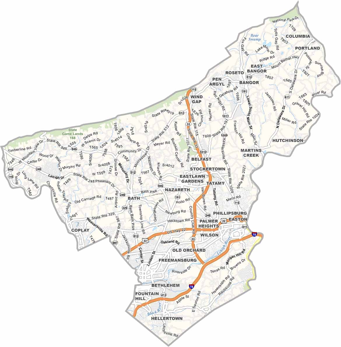 Northampton County Map Pennsylvania US County Maps