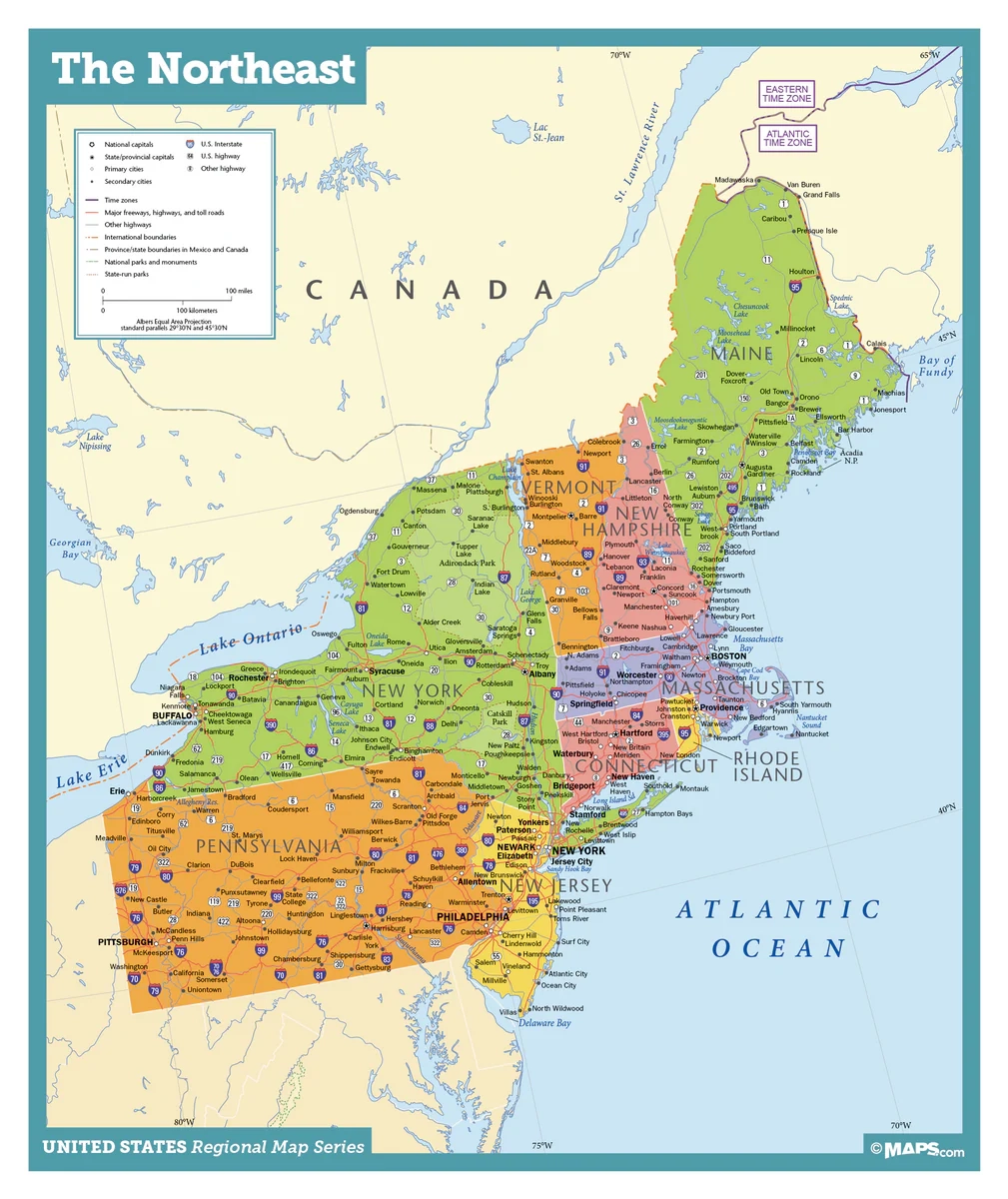 Northeast States USA Wall Map MAD MAPS