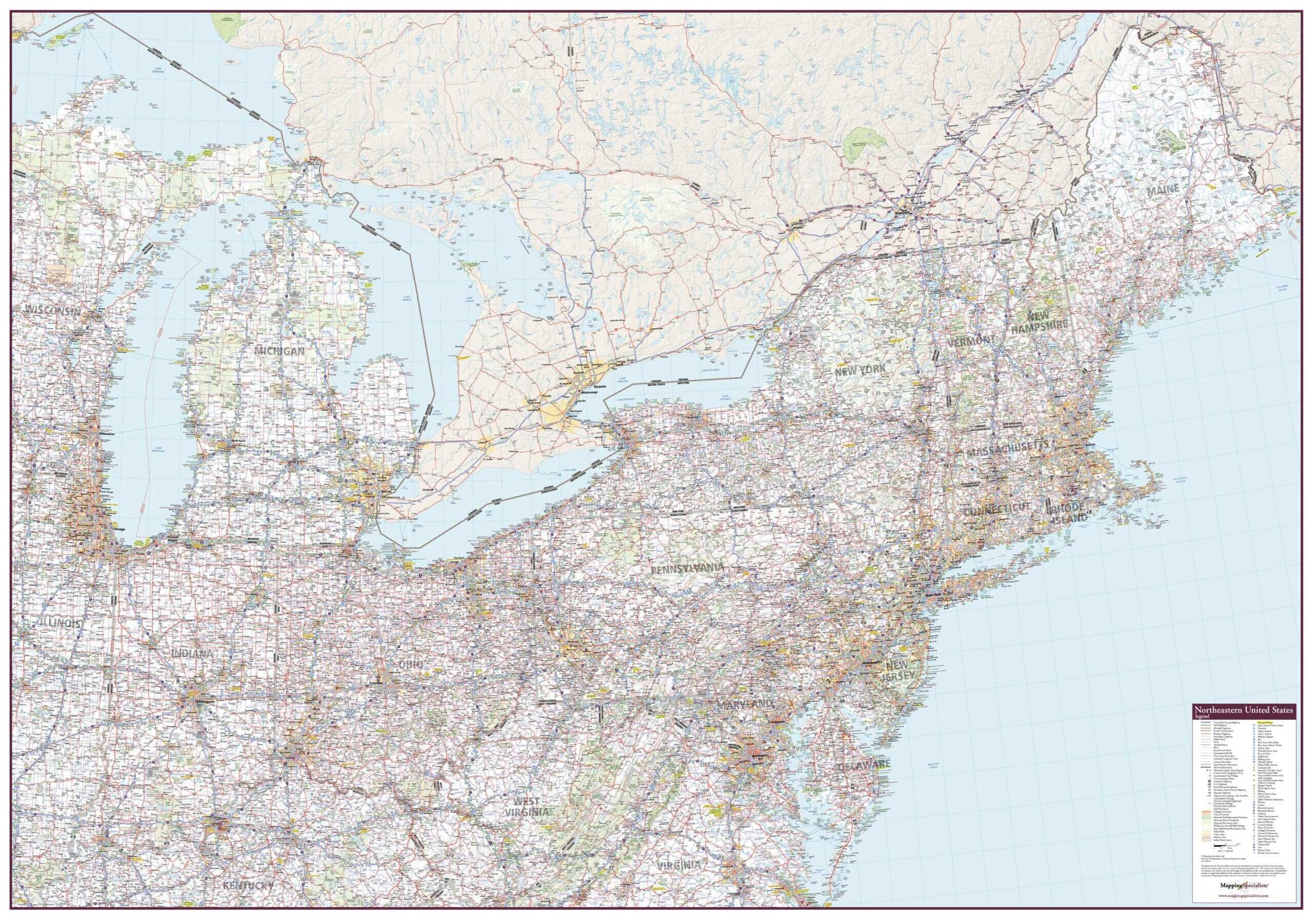 Northeastern United States Wall Map Mapping Specialists