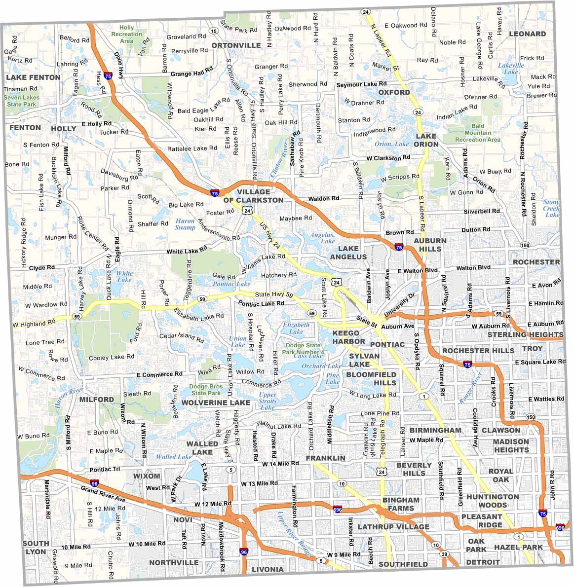 Oakland County Map Michigan US County Maps