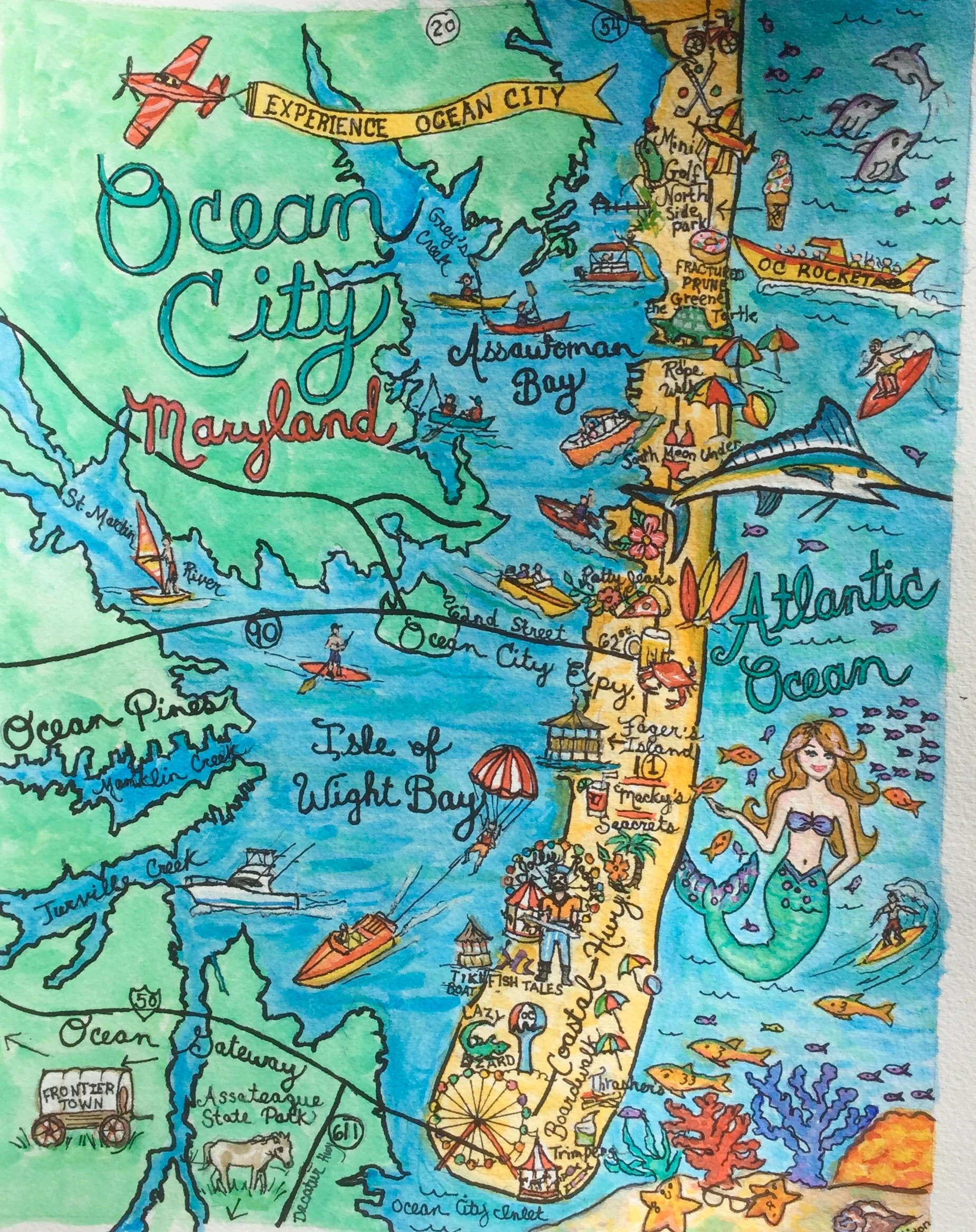 Ocean City Maryland Map Print Etsy Ocean City Maryland Map Print Etsy