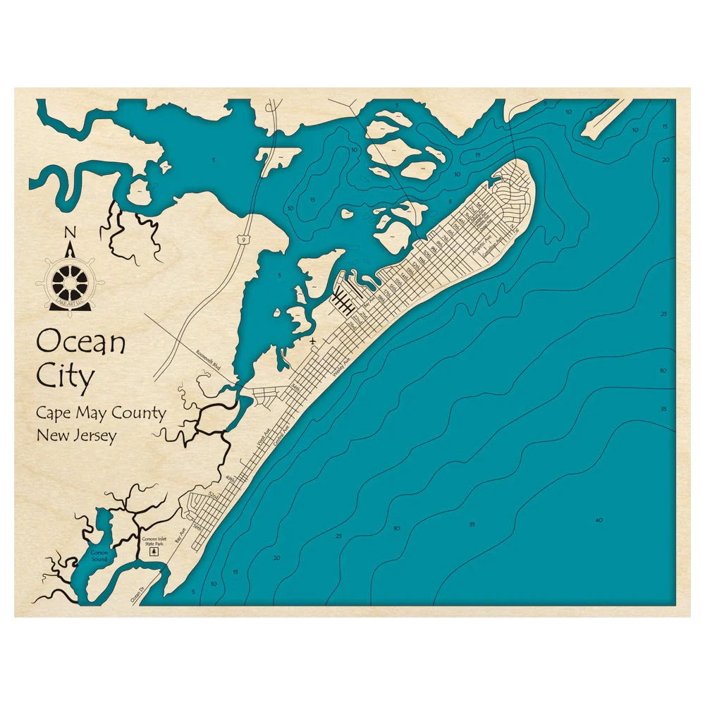 Ocean City New Jersey 3D Custom Wood Map Lake Art LLC