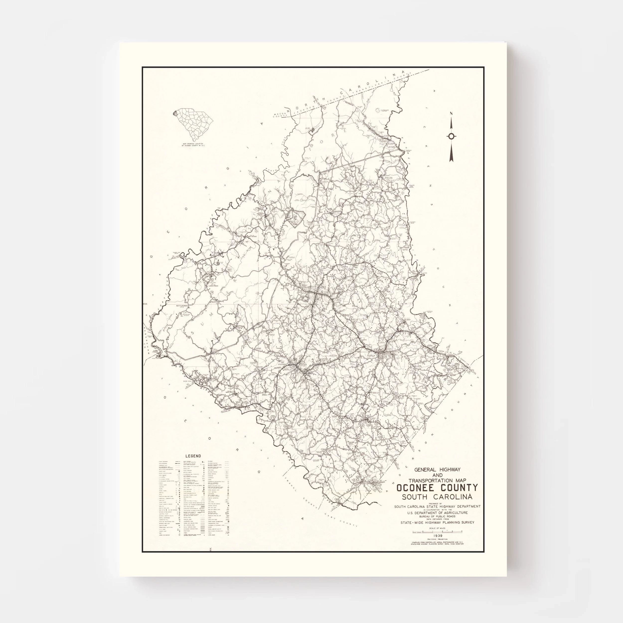 Oconee County Map 1939 Vintage Oconee County Map Old Oconee County South Carolina Art Wall Art Gift For Oconee County History Lovers Retr Etsy Israel