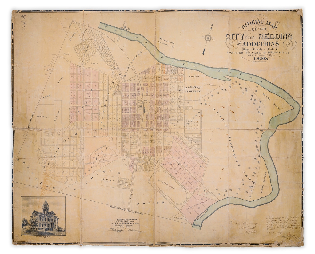 Official Map Of The City Of Redding And Additions Shasta County Cal 1890 RUDERMAN Maps
