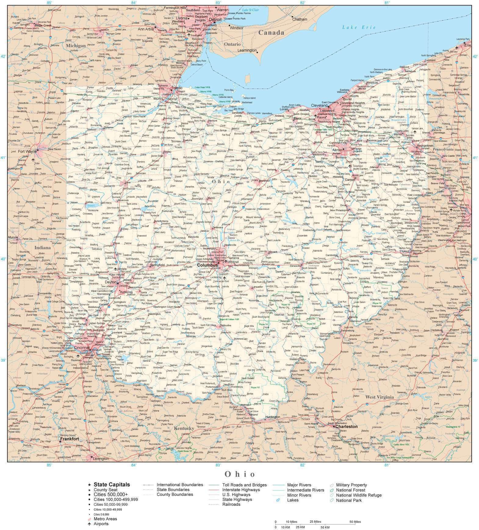 Ohio Detailed Map In Adobe Illustrator Vector Format Detailed Editable Map From Map Resources 