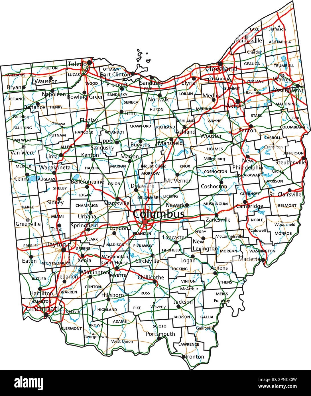 ohio county map with roads