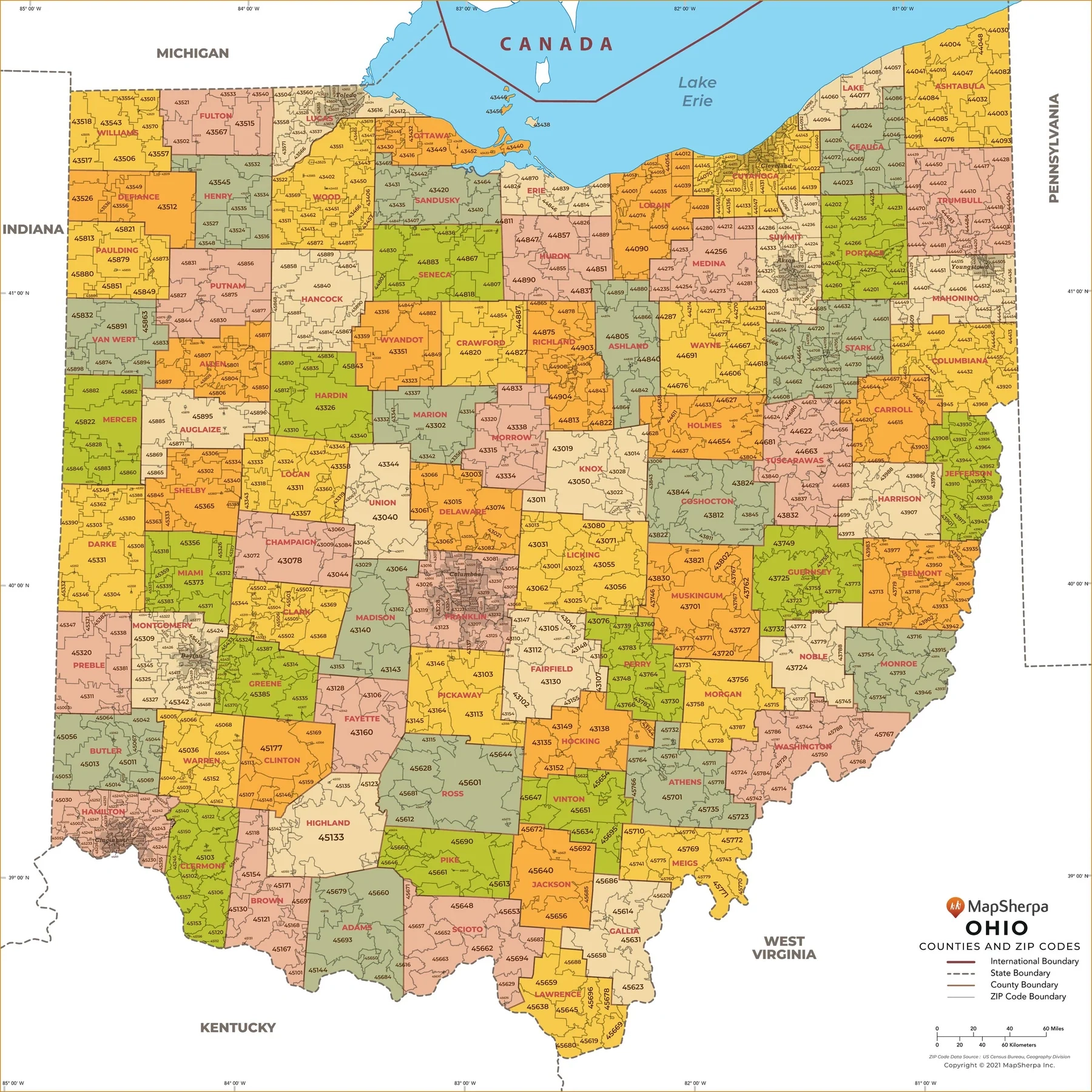 Ohio Zip Code Map With Counties American Map Store Ohio Zip Code Map With Counties American Map Store