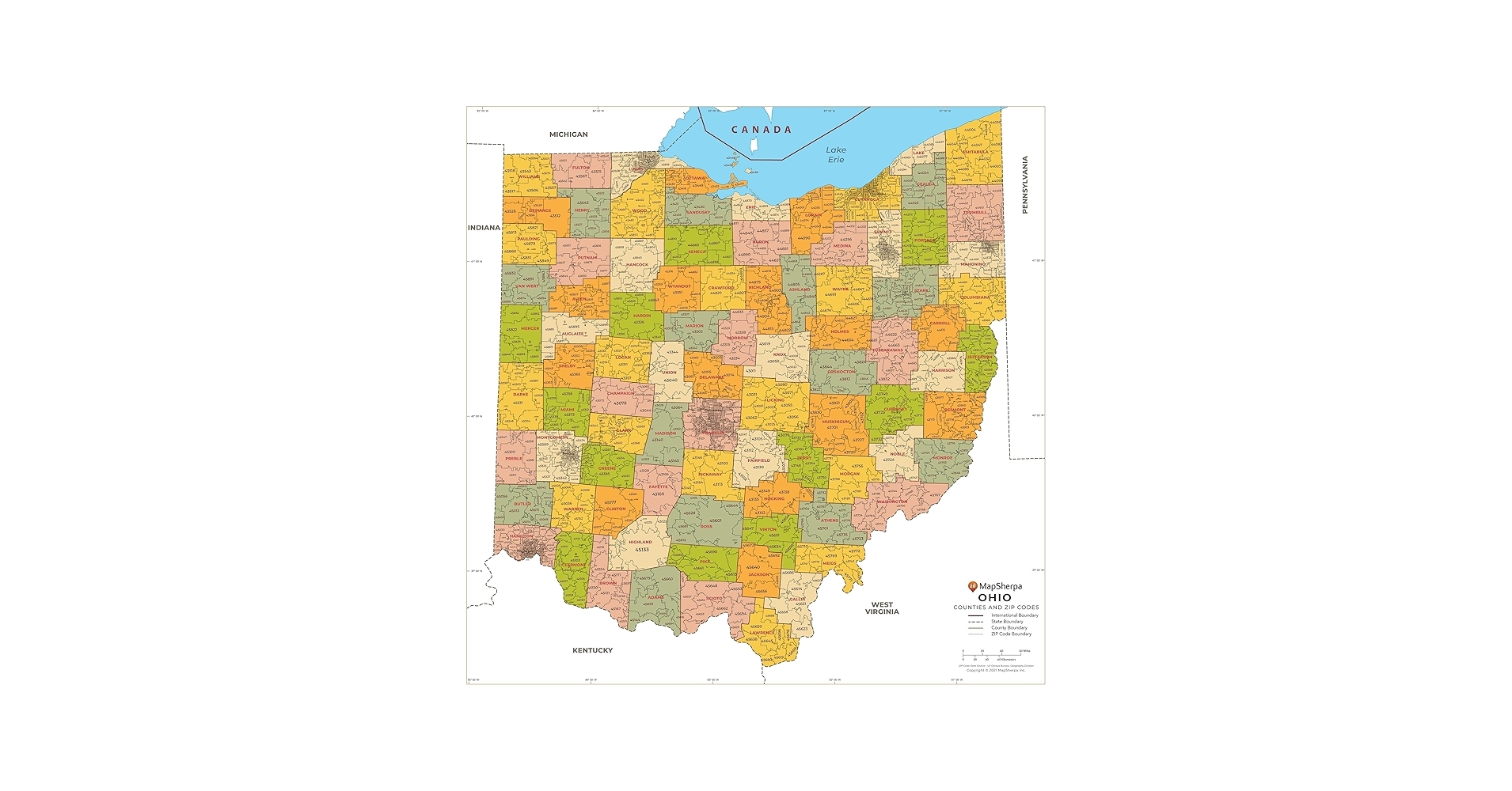 Ohio Zip Code Map With Counties Large 48 X 48 Art Quality Print Amazon ca Office Products Ohio Zip Code Map With Counties Large 48 X 48 Art Quality Print Amazon ca Office Products