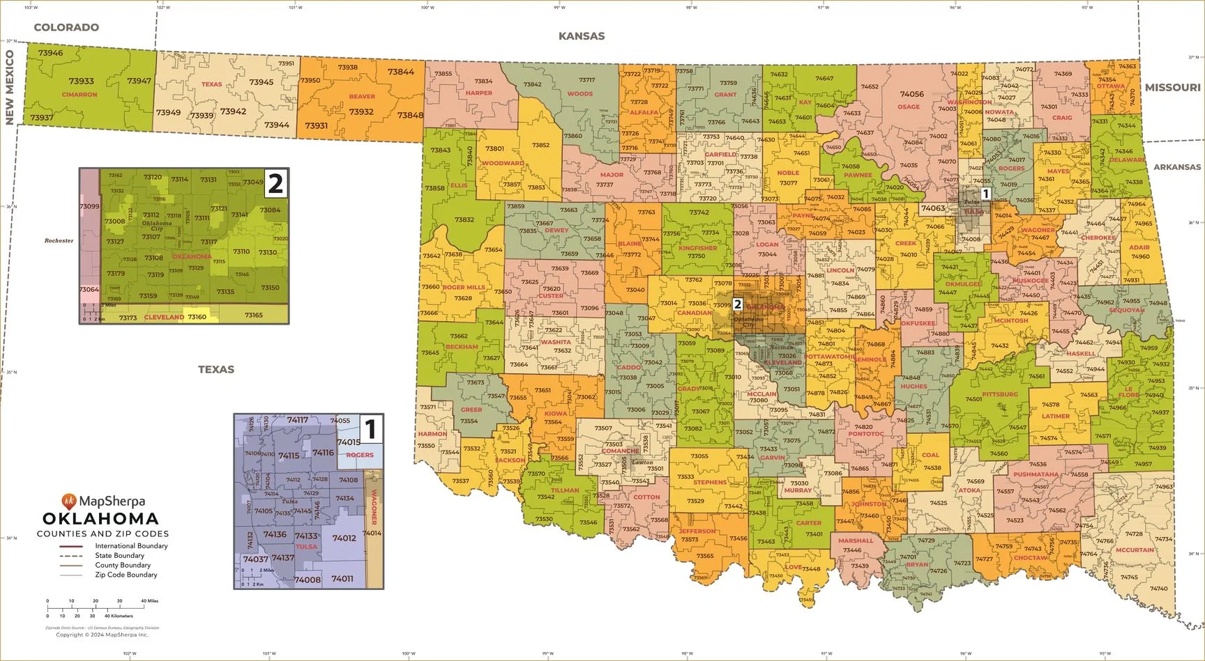 Oklahoma Zip Code Map With Counties American Map Store Oklahoma Zip Code Map With Counties American Map Store