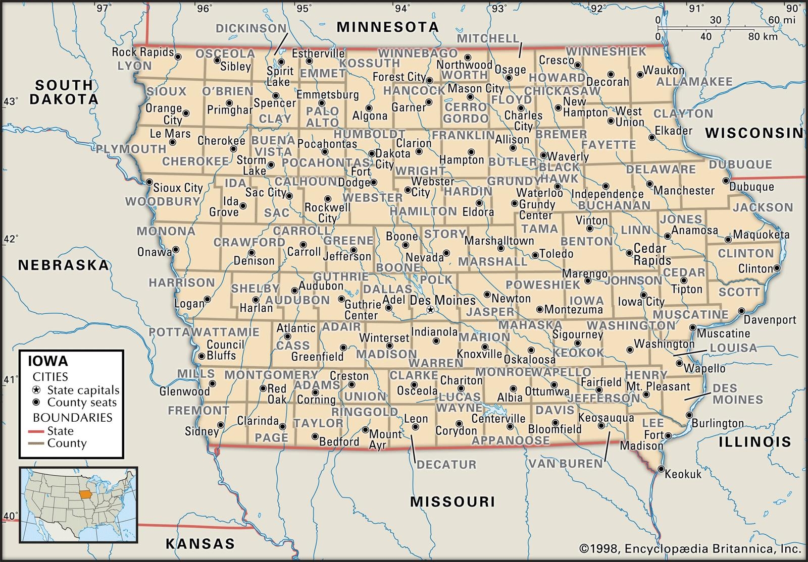 Old Historical City County And State Maps Of Iowa