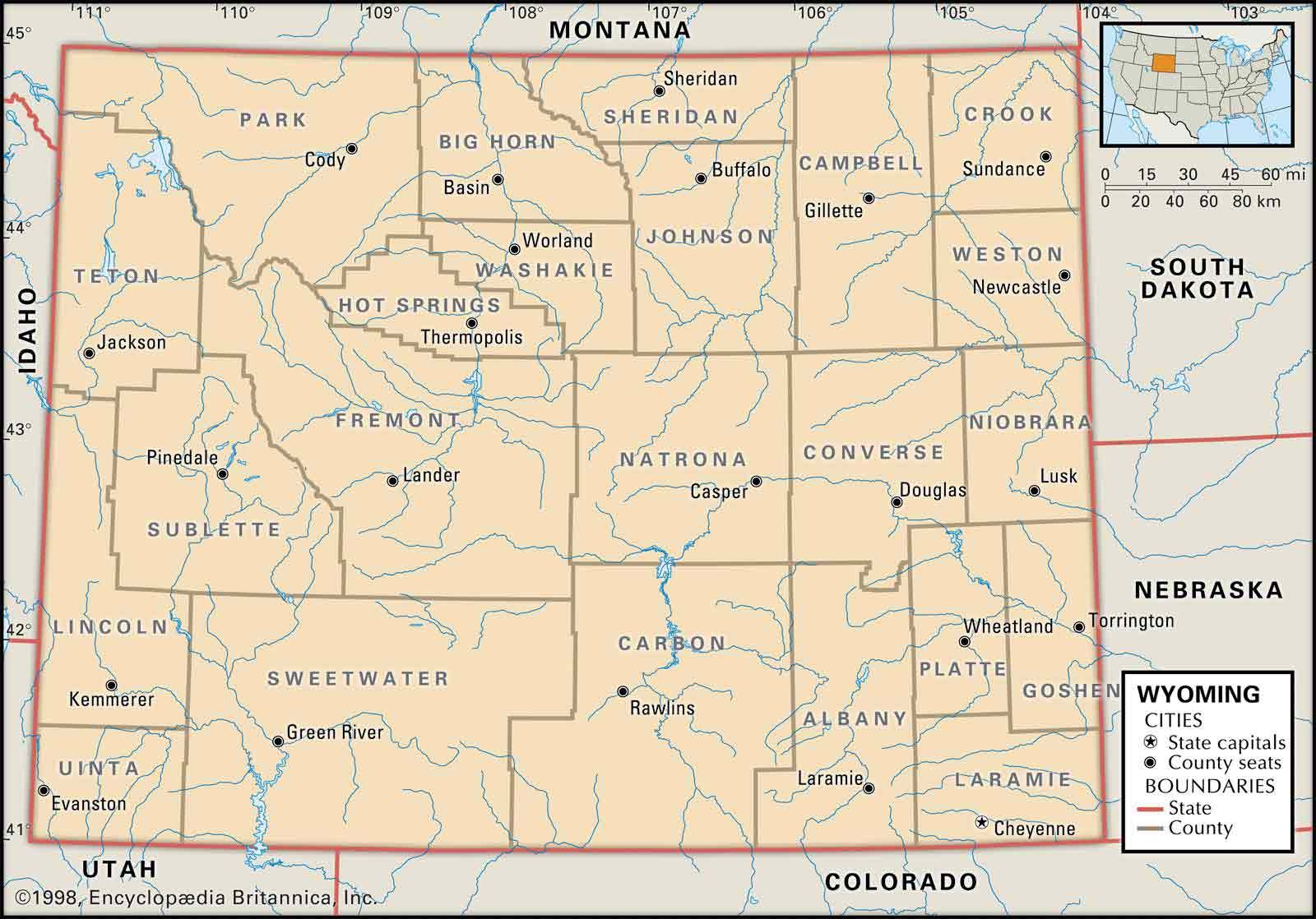 county map of wyoming county map of wyoming
