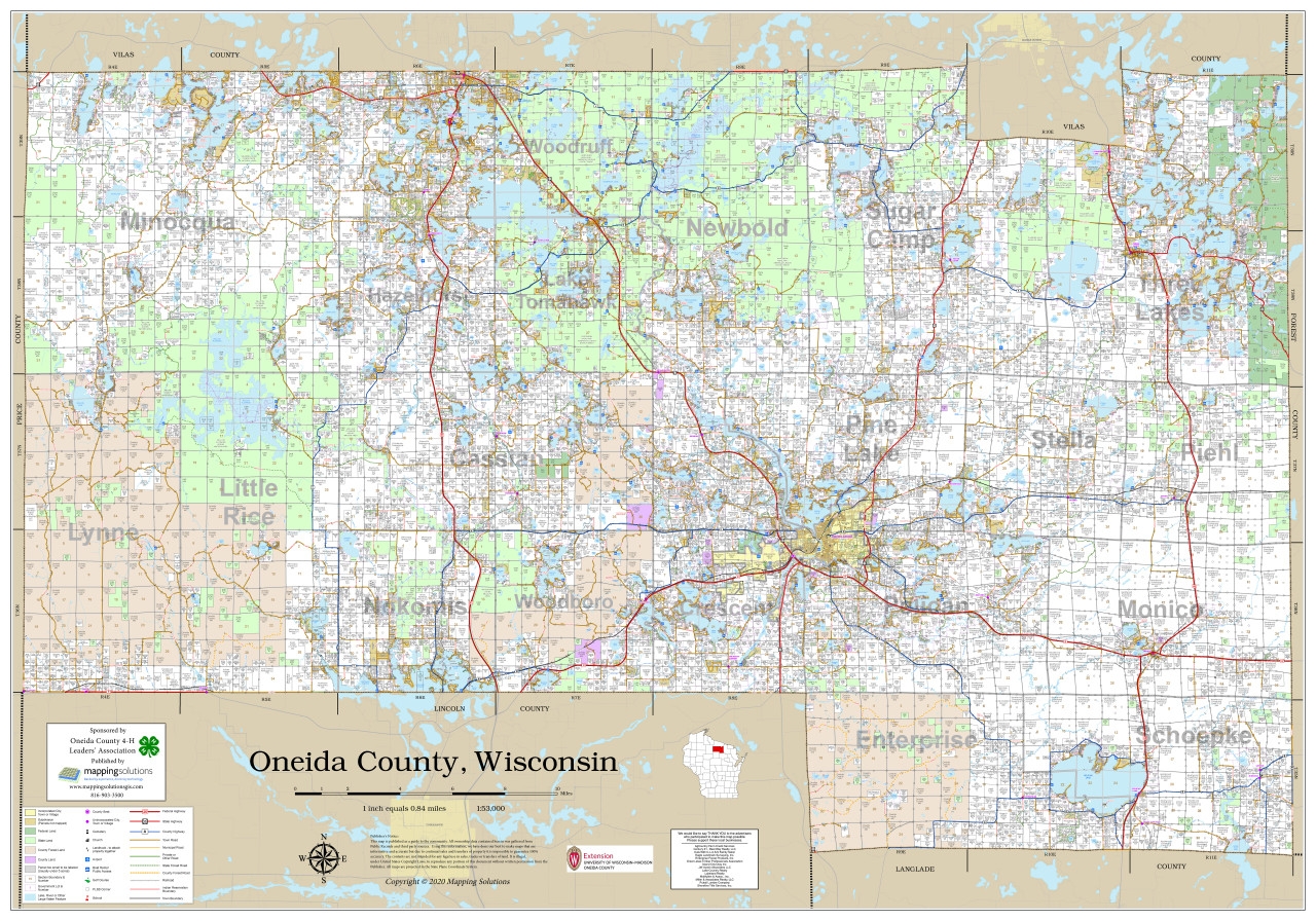 Oneida County Wisconsin 2020 Wall Map Mapping Solutions